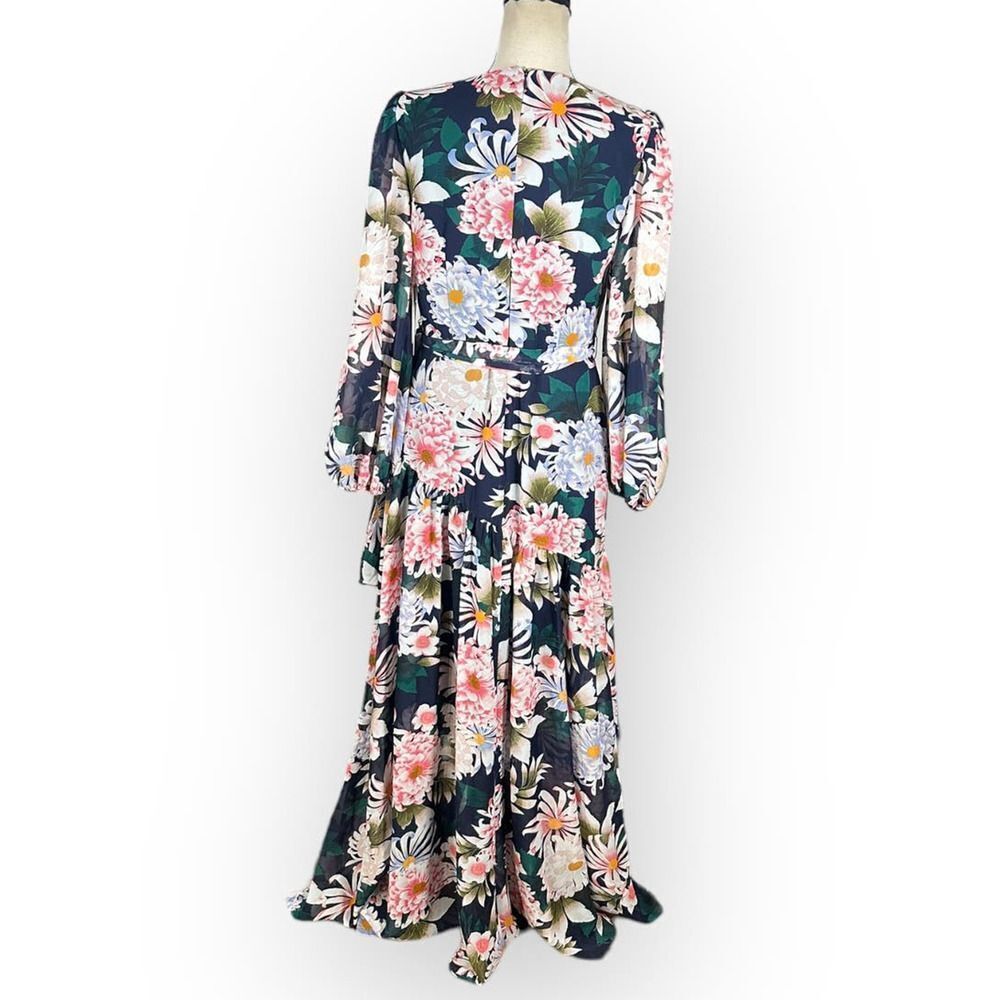 Eliza J Floral Long Sleeve High-Low Faux Wrap Dress Women's 8 Blue Floral NWT - Picture 5 of 12